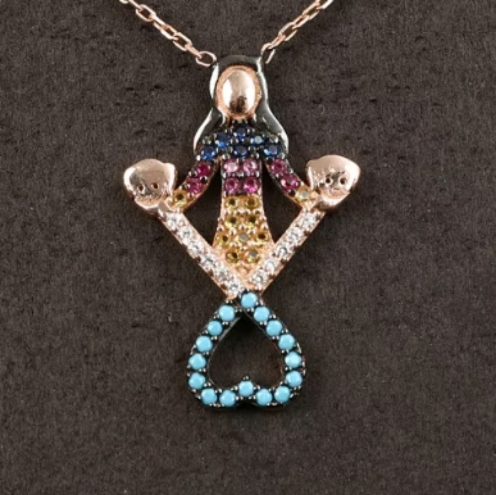 Mom loves her two babies multiple gem necklace